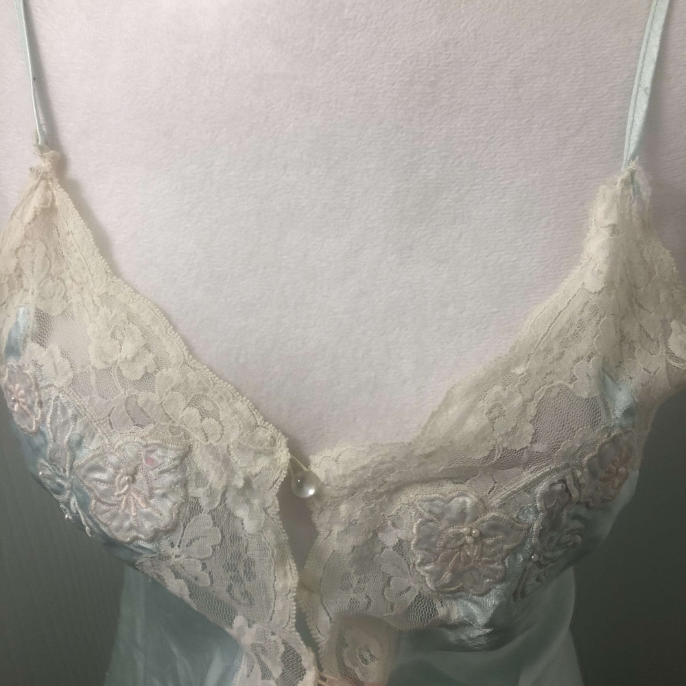 Vintage Etienne 90s Y2k Lace Floral Applique Slip Mini Dress - Picture 4 of 4